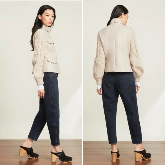 Veronica Beard Arshia Wool Blend Jacket Oatmeal Cable Knit Sleeves Size 6 - Picture 3 of 16